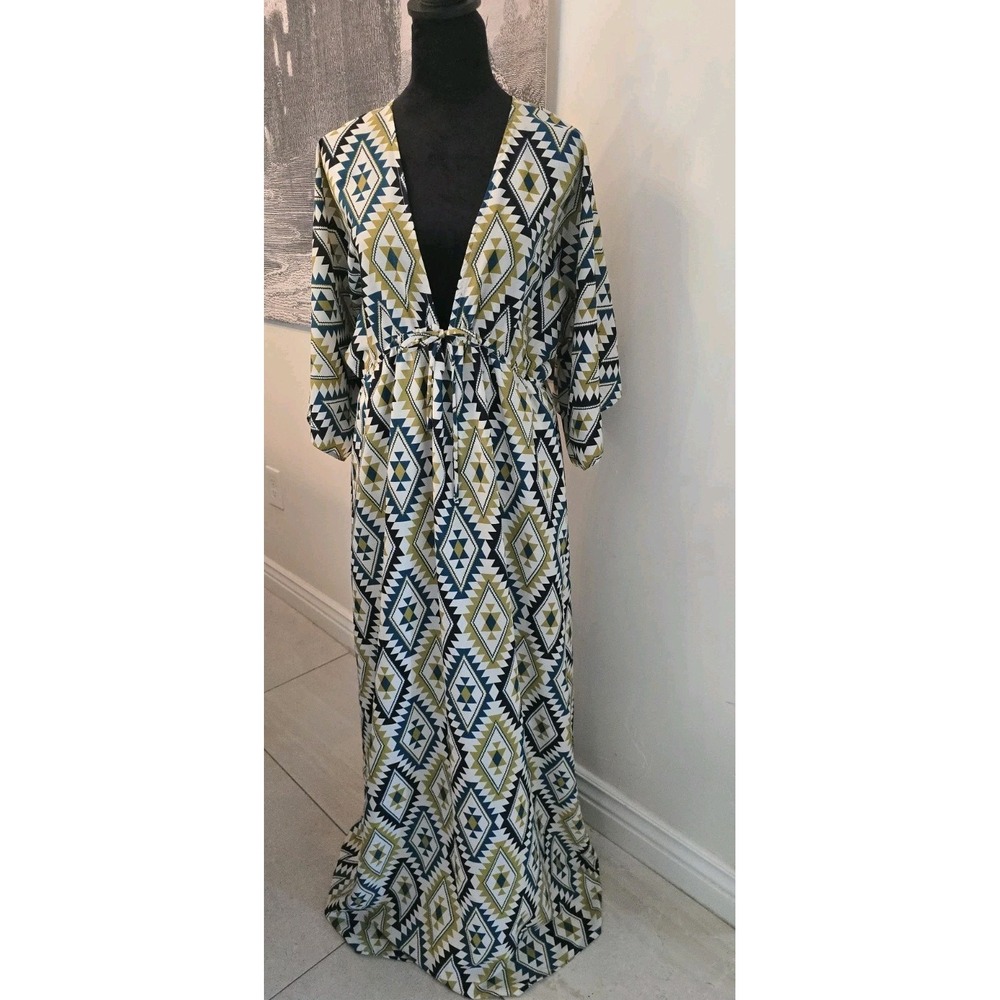 Collective Concepts Women's Maxi Lenght Long Dress SZ L Flowy Boho Tribal‎ Print